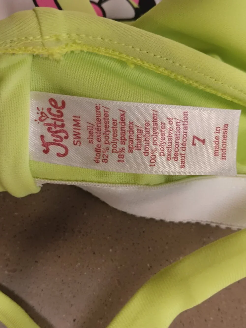 Justice Swim Girls Size 7 One-Piece Bathing Suit Floral Neon Green Pink Ruffle